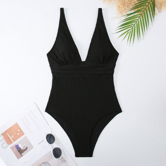 Damen Einteiler Badeanzug mit raffiniertem Rippendesign R&B