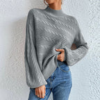 Damen Strickpullover mit hohem Kragen und modernem Kabelstrickdesign R&B