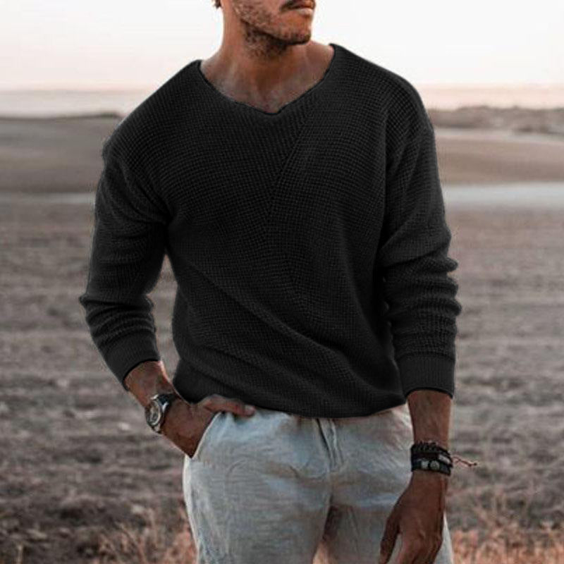 Herren Pullover mit V-Ausschnitt und strukturiertem Design R&B
