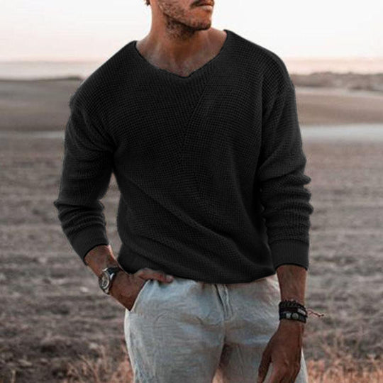 Herren Pullover mit V-Ausschnitt und strukturiertem Design R&B