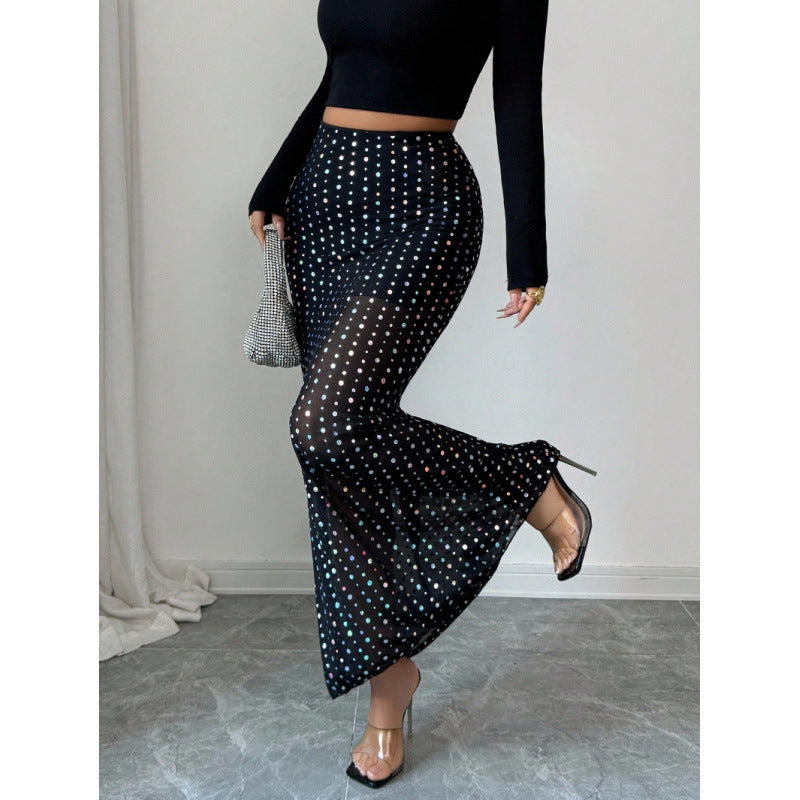 Damen Elegante und schicke maxi Rock mit Pünktchenmuster R&B