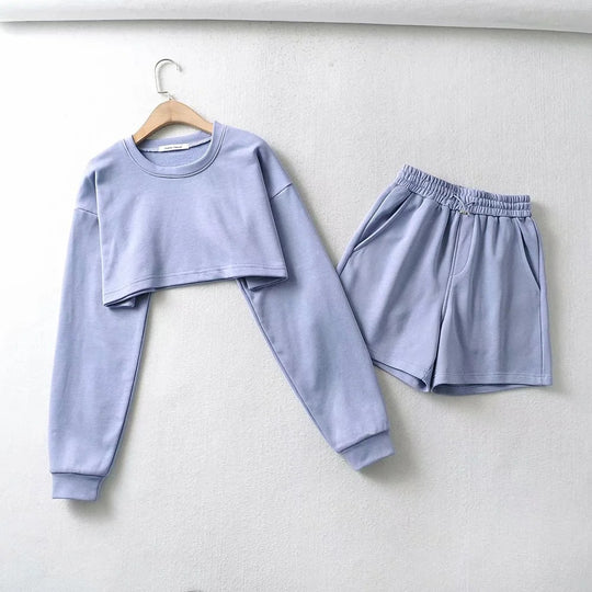 Damen lässiges Crop-Top und Shorts Set R&B