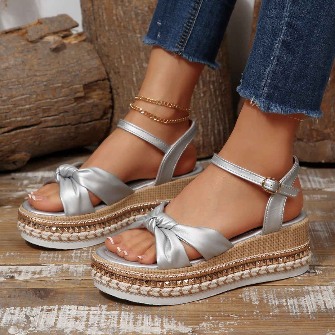 Damen elegante Plateau-Sandalen mit dekorativem Knötchen-Design R&B