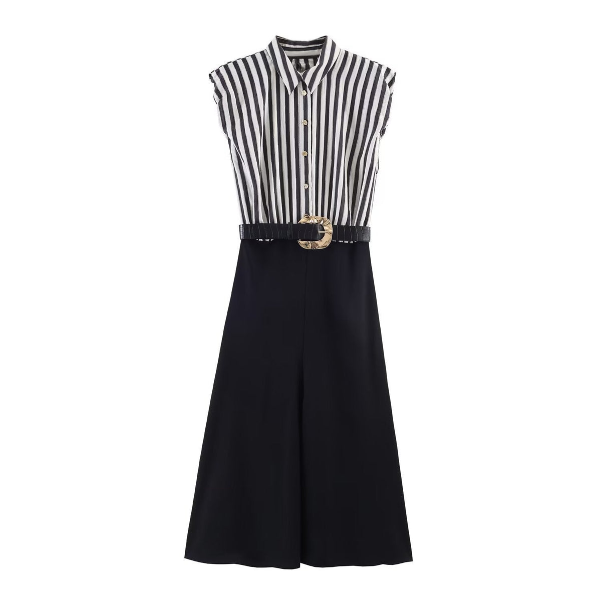 Damen Jumpsuit mit elegantem Streifenmuster und dekorativem Gürtel R&B