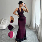 Damen Elegantes Maxikleid mit tiefem V-Ausschnitt und taillierendem Schnitt R&B