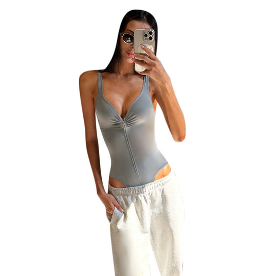 Damen Body mit feinem Raffung und praktischem Reißverschluss R&B