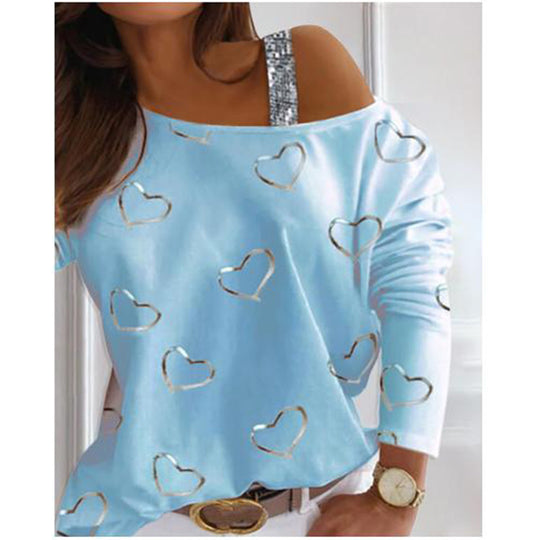 Damen modisches Sweatshirt mit herzförmigem Design und glitzernden Akzenten R&B