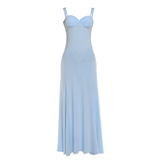 Damen Elegantes Maxikleid mit fein gerafftem Oberteil und Spaghettiträgern R&B