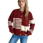Damen Strickjacke mit modernen Streifenmustern und Knopfverschluss R&B