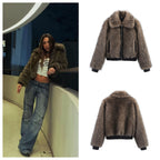 Damen kuschelige Kunstpelzjacke mit modischem Kragen R&B