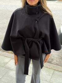 Damen elegante Cape-Jacke mit Knoten-Detail und voluminösen Ärmeln R&B