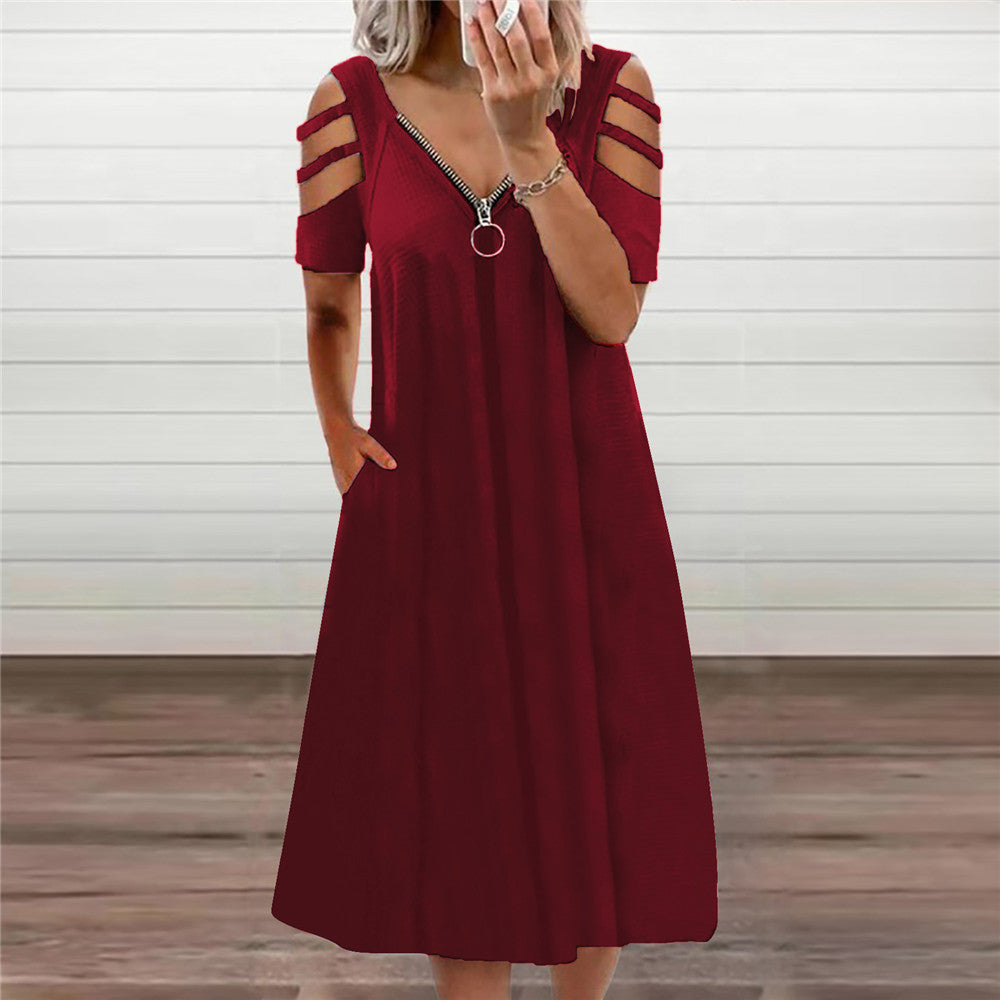 Damen Kleid mit offenen Schultern und tiefem V-Ausschnitt R&B