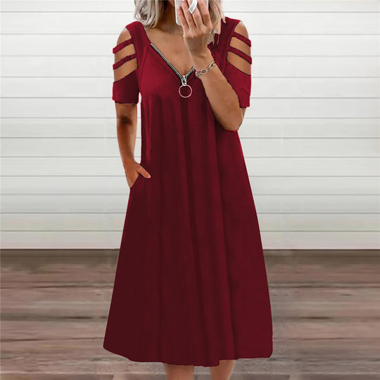 Damen Kleid mit offenen Schultern und tiefem V-Ausschnitt R&B