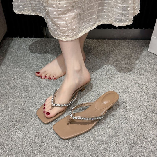 Damen elegante Zehentrenner mit strassbesetzten Riemen R&B