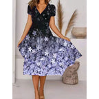 Damen A-Linie Sommerkleid mit V-Ausschnitt und floralen Akzenten R&B