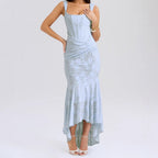 Damen Elegantes Spitzenkleid mit asymmetrischem Saum und gerafften Details R&B