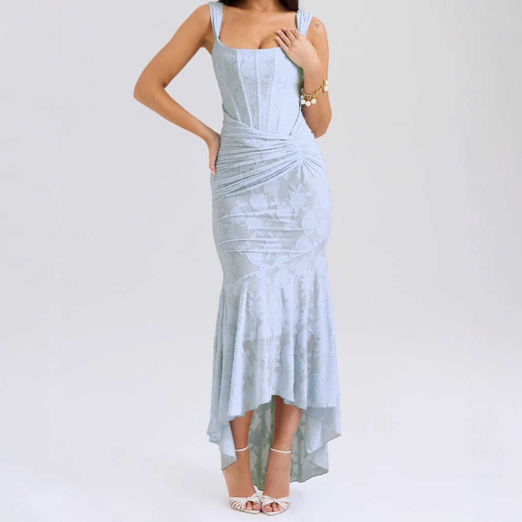 Damen Elegantes Spitzenkleid mit asymmetrischem Saum und gerafften Details R&B