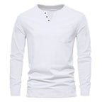 Herren Langarm-Henley-Shirt mit praktischer Brusttasche und modischem Knopfdesign R&B