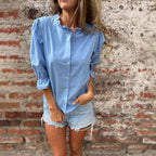 Damen luftige Bluse mit Rüschendetails und voluminösen Ärmeln