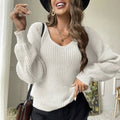Damen Grobstrickpullover mit weiten Ärmeln und V-Ausschnitt