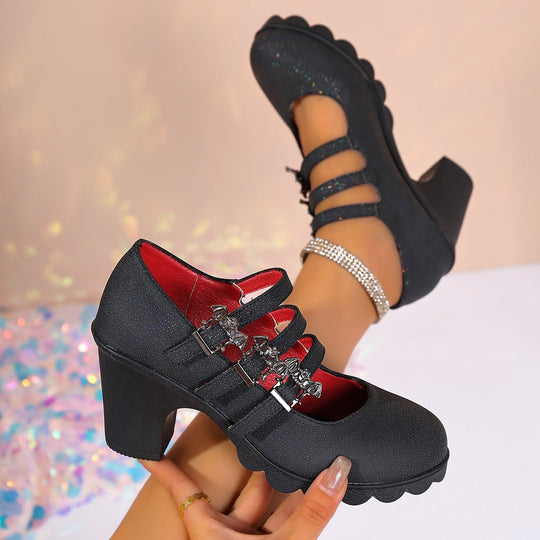 Damen Plateau-Pumps mit dekorativen Riemen und bequemer Sohle R&B