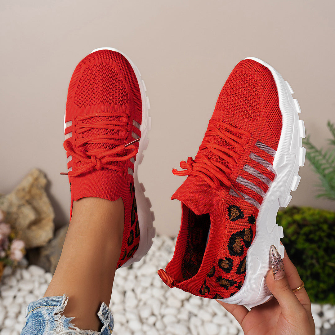 Damen Sportliche Sneakers mit atmungsaktivem Netzdesign und modischem Leopardenmuster R&B