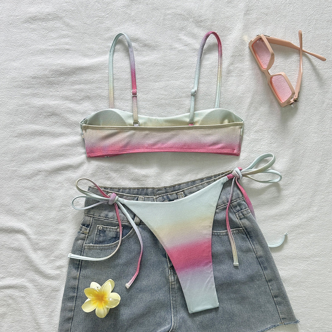 Damen Triangel-Bikini mit Palmenmotiv und verstellbaren Trägern R&B