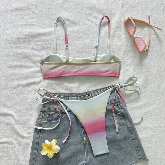 Damen Triangel-Bikini mit Palmenmotiv und verstellbaren Trägern R&B