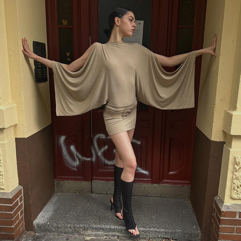 Damen Oversize Tunika mit aufregendem Wickeldesign und großzügigen Ärmeln R&B
