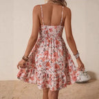 Damen florales Sommerkleid mit gerafftem Oberteil und schwingendem Saum R&B