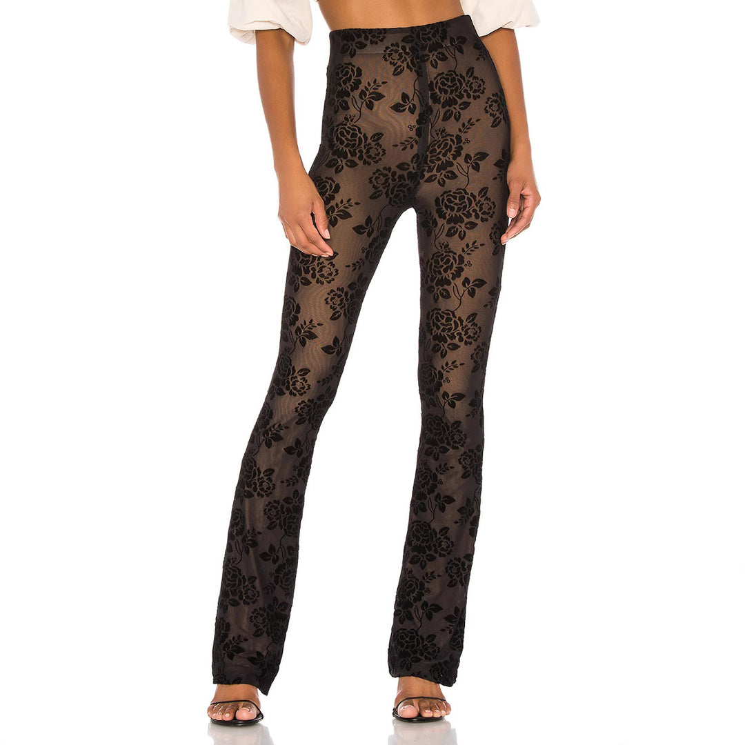 Damen Transparente Blumengemusterte Hose R&B