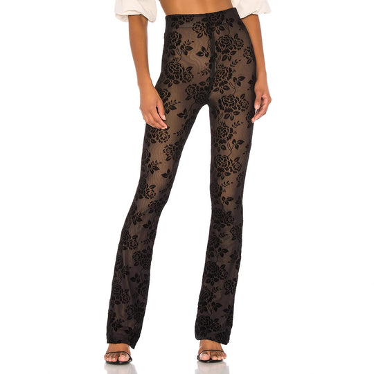 Damen Transparente Blumengemusterte Hose R&B