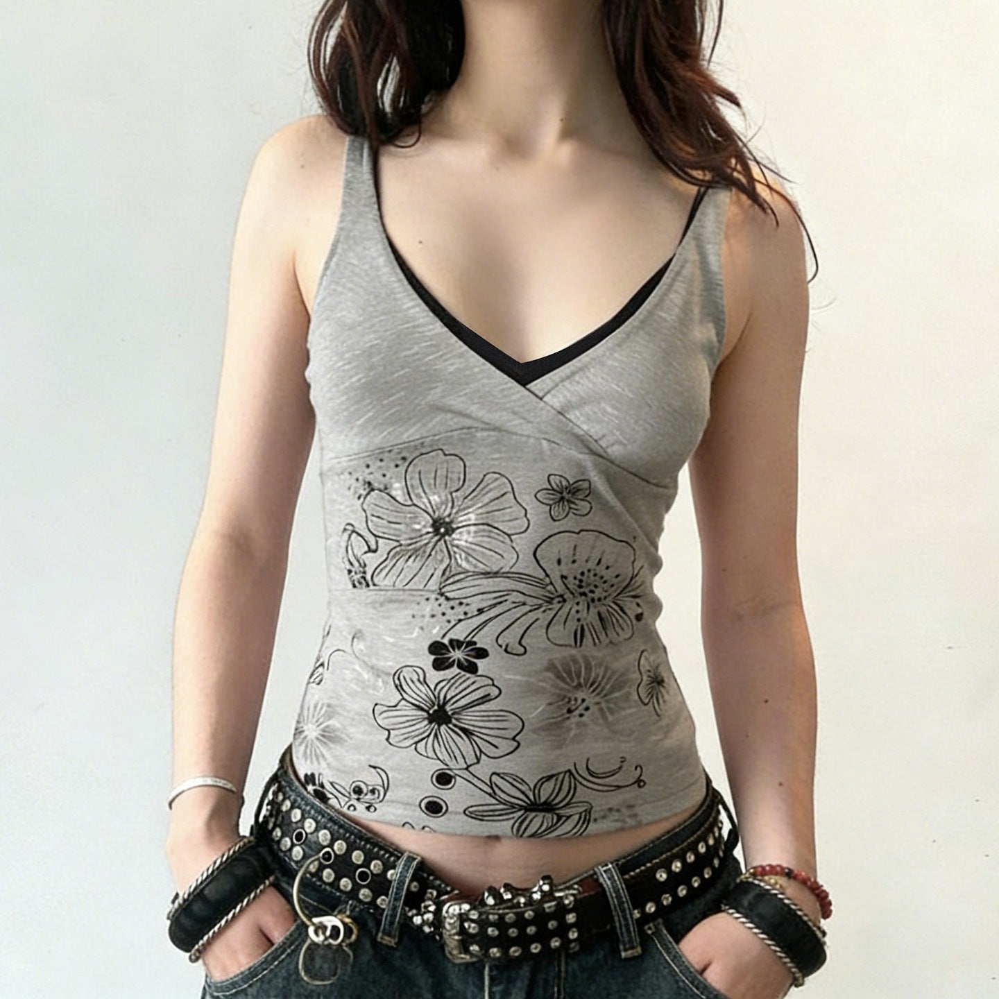 Damen Crop-Top mit floralem Design und Spaghetti-Trägern R&B