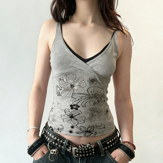 Damen Crop-Top mit floralem Design und Spaghetti-Trägern R&B