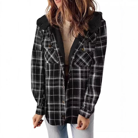 Damen Karierter Flanell-Jacke mit kuscheligem Innenfutter R&B