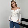Damen Off-Shoulder Bodysuit mit Raffungen und langen Ärmeln