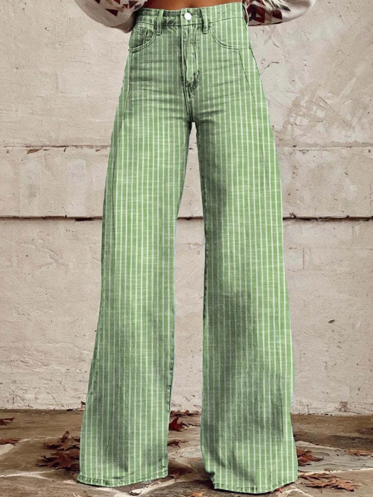 Damen Hoch geschnittene Wide-Leg Jeans mit moderner Streifenoptik R&B