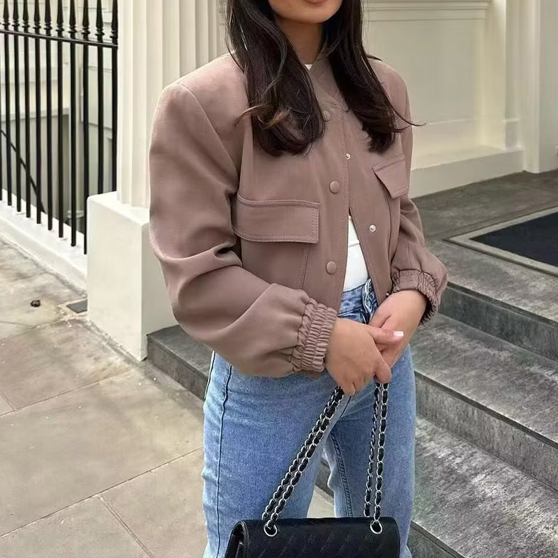 Damen elegante Sweatjacke mit praktischen Taschen und modernem Stehkragen R&B