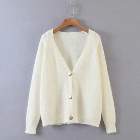 Damen Kuschelige Strickjacke mit Knopfdetails und weit geschnittenem Design R&B