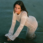 Damen Häkel-Strandkleid mit langem Schnitt und Boxermuster R&B