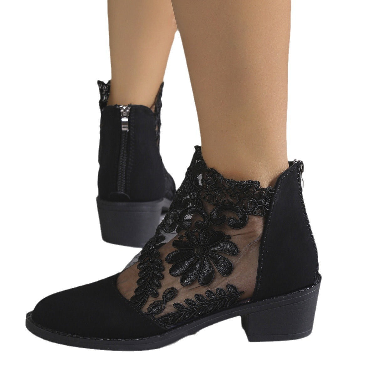 Damen modische Stiefeletten mit aufwendiger Spitzendecke R&B