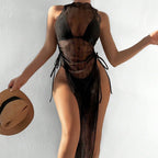 Damen Maxikleid mit taillierter Silhouette und elastischen Bindändern