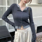Damen Eleganter Cardigan mit Knopfleiste und Kontrastbesatz