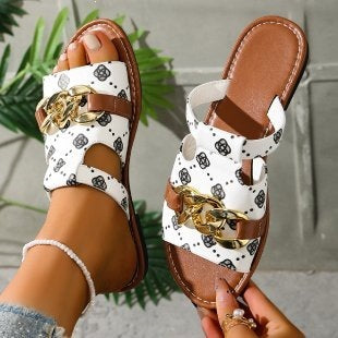 Damen Modische Slides mit dekorativem Ketten-Detail R&B