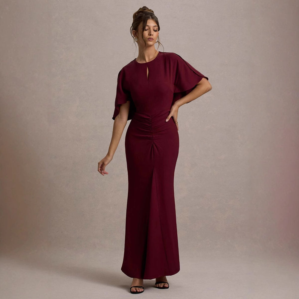 Damen Maxikleid mit eleganten Volantärmeln und taillierter Raffung R&B