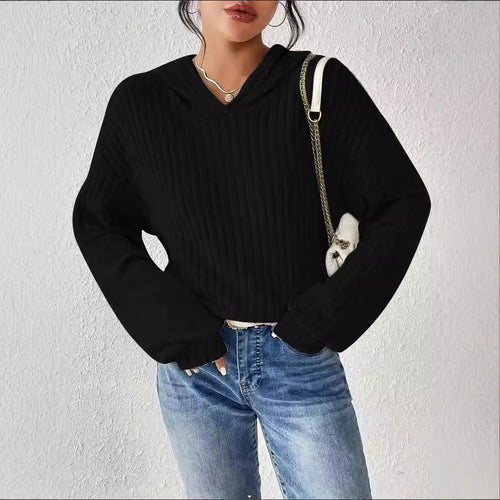 Damen lässiger Kapuzenpullover mit strukturiertem Rippdesign und weiten Ärmeln R&B