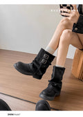 Damen modische Winterstiefel mit modischem Falten-Design und dekorativen Schnallen R&B