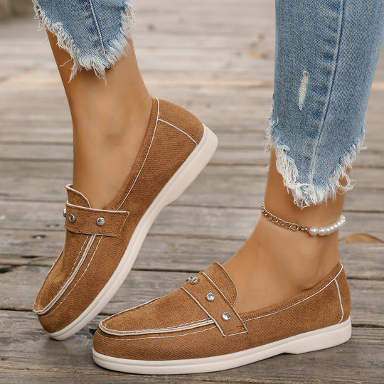 Damen Mokassin-Schuhe aus hochwertigem Denim mit dekorativen Metallakzenten R&B