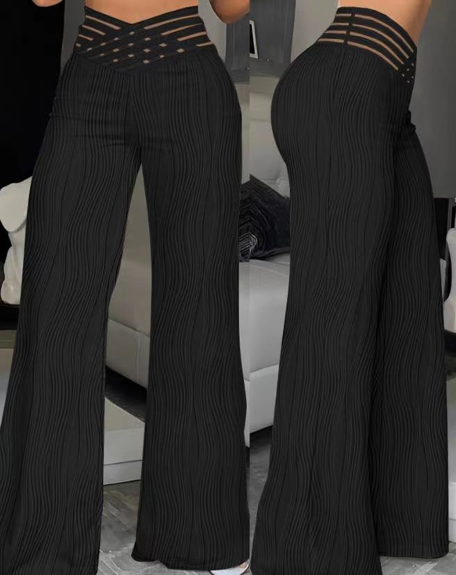 Damen Palazzo-Hose mit moderner Rippstruktur und hohem Bund R&B