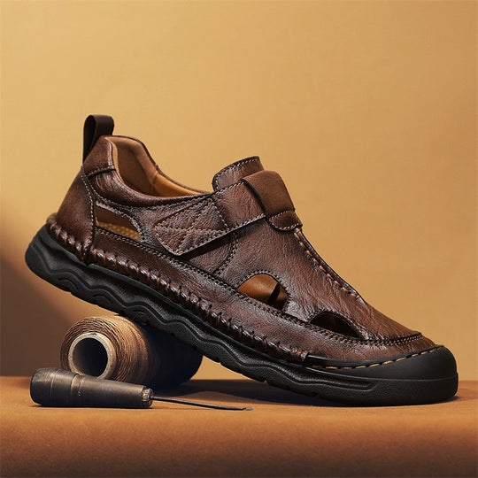 Damen Bequeme Leder-Sandalen mit verstellbarem Riemen und rutschfester Sohle R&B